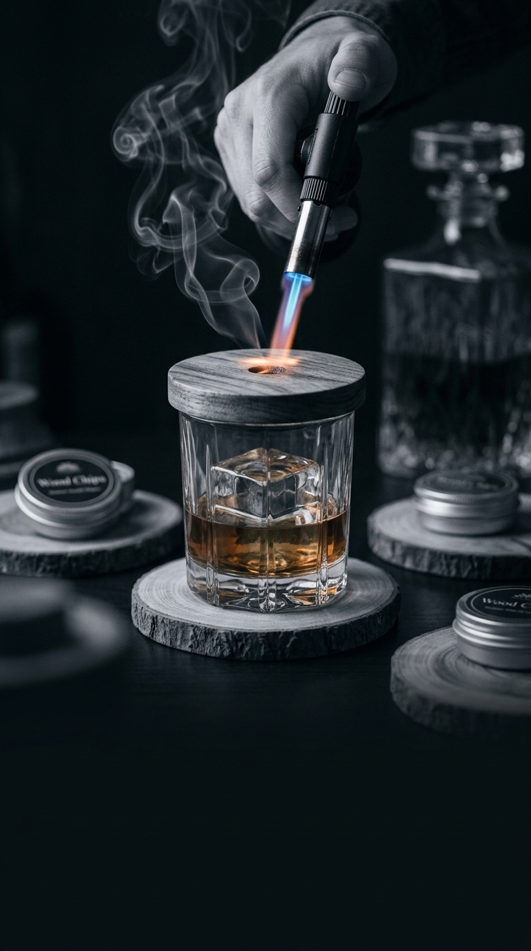 Suna-Liquor Smoker with glowing embers and rising smoke